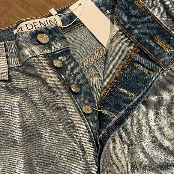 EB Denim Metallic Silver Blue High Rise Straight Leg Jeans - Picture 8 of 8